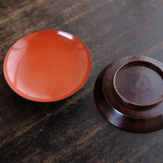 時代 内朱外木地目弾き塗 菓子皿 銘々皿(明治-昭和期)