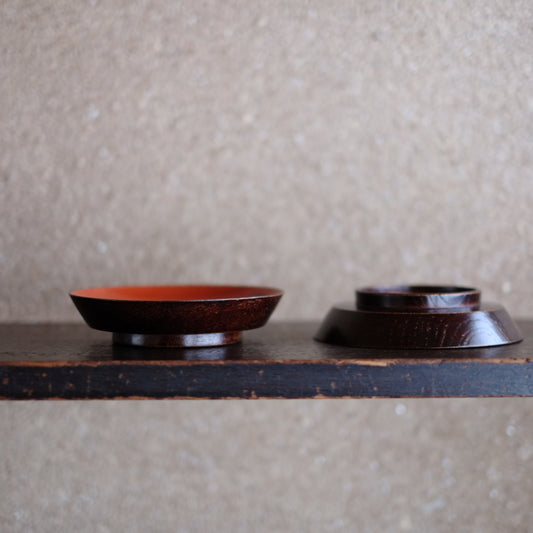 時代 内朱外木地目弾き塗 菓子皿 銘々皿(明治-昭和期)