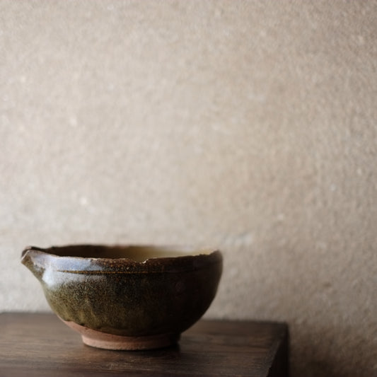 時代 堤焼 緑褐釉片口(明治期頃)