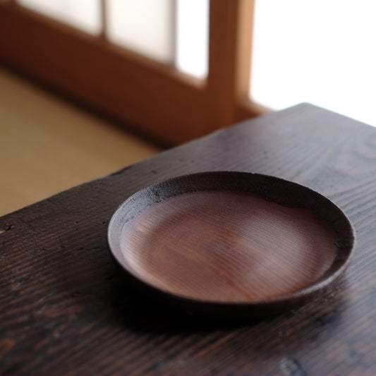 デッドストック 縁布着 拭漆平皿 (大正-昭和初期頃)