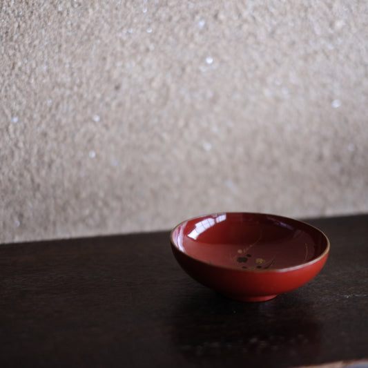 時代会津塗 縁金皆朱塗 松竹梅文蒔絵 酒盃(明治時代)