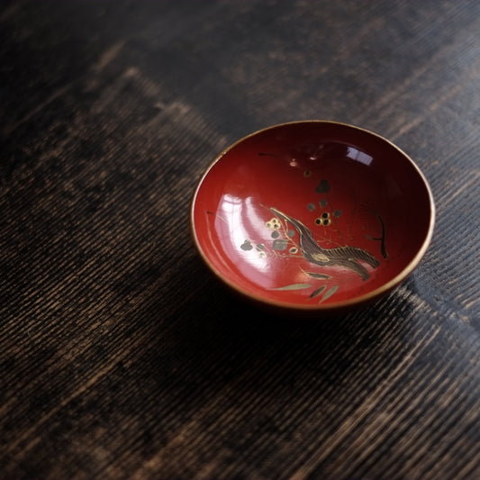 時代会津塗 縁金皆朱塗 松竹梅文蒔絵 酒盃(明治時代)