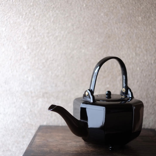 時代 総黒漆 八角面取銚子 湯桶 (明治期頃)