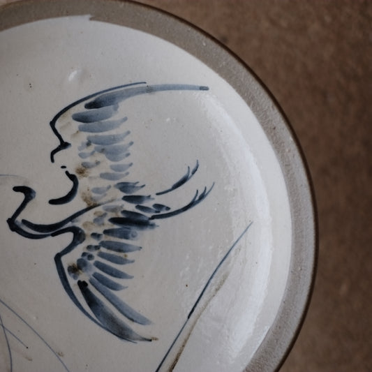 時代 白化粧 白鷺図染付 大皿(昭和期)