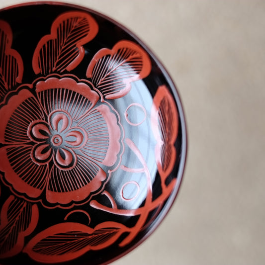 時代　吉野塗　芙蓉手蓋付椀　　(明治-昭和期)